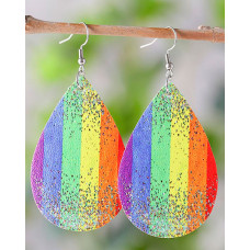 1Pair Rainbow Stripe Print Water Drop Hook Earrings - style2