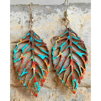 1Pair Retro Bohemian Hollow Out Leaf Shaped Drop Earrings - style1