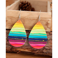 1Pair Retro Clan Colorblock Water Drop Earrings - yellow