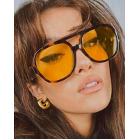 1Pair Retro Flat Top Leopard Square Sunglasses - Leopard