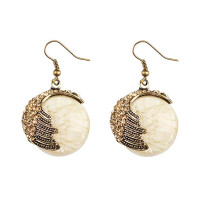 1Pair Retro Peacock Tail Pattern Geometry Hook Earring - beige