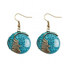 1Pair Retro Peacock Tail Pattern Geometry Hook Earring - blue