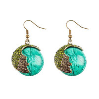 1Pair Retro Peacock Tail Pattern Geometry Hook Earring - green