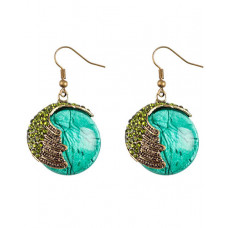 1Pair Retro Peacock Tail Pattern Geometry Hook Earring - green