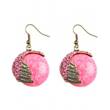 1Pair Retro Peacock Tail Pattern Geometry Hook Earring - pink