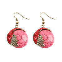 1Pair Retro Peacock Tail Pattern Geometry Hook Earring - red