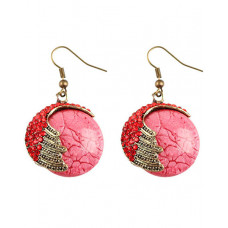 1Pair Retro Peacock Tail Pattern Geometry Hook Earring - red