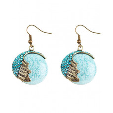 1Pair Retro Peacock Tail Pattern Geometry Hook Earring - sky blue