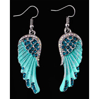 1Pair Rhinestone Angel Wings Dangle Earrings Fine Jewelry - blue