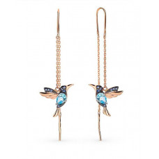 1Pair Rhinestone Bird Pattern Chain Earrings - blue