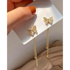 1Pair Rhinestone Butterfly Chain Tassel Earrings - style1