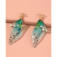 1Pair Rhinestone Butterfly Shaped Drop Earrings - green