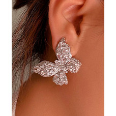 1Pair Rhinestone Butterfly Shaped Earrings - silver