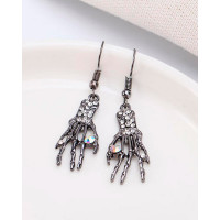 1Pair Rhinestone Decor Halloween Skeleton Drop Earrings - silver