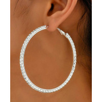 1Pair Rhinestone Decor Hoop Earrings - white