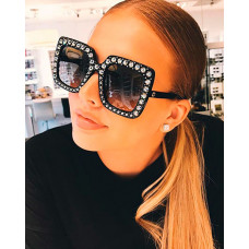 1Pair Rhinestone Decor Square Frame Sunglasses - black