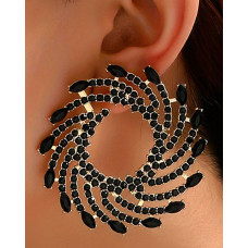 1Pair Rhinestone Floral-Shape Personality Hoop Earrings Fashion Evening Jewelry - black