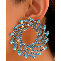 1Pair Rhinestone Floral-Shape Personality Hoop Earrings Fashion Evening Jewelry - blue