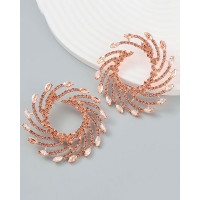 1Pair Rhinestone Floral-Shape Personality Hoop Earrings Fashion Evening Jewelry - gold