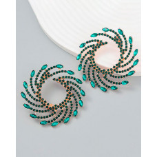 1Pair Rhinestone Floral-Shape Personality Hoop Earrings Fashion Evening Jewelry - green