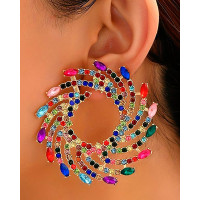 1Pair Rhinestone Floral-Shape Personality Hoop Earrings Fashion Evening Jewelry - Multicolor