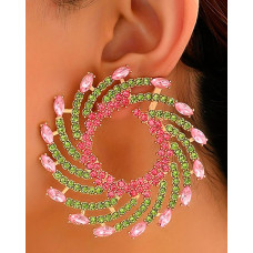 1Pair Rhinestone Floral-Shape Personality Hoop Earrings Fashion Evening Jewelry - pink