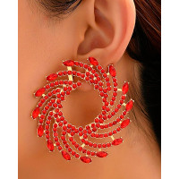 1Pair Rhinestone Floral-Shape Personality Hoop Earrings Fashion Evening Jewelry - red