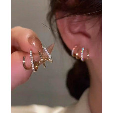 1Pair Rhinestone Geometric Earrings - gold