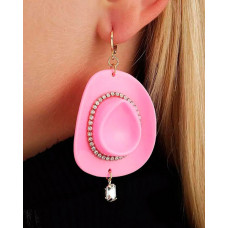 1Pair Rhinestone Hat Cowgirl Earrings - pink