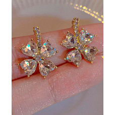 1Pair Rhinestone Heart-shaped Clover Earrings - gold