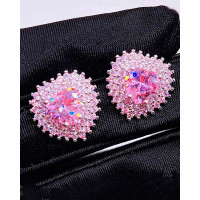 1Pair Rhinestone Heart-Shaped Stud Earrings - pink