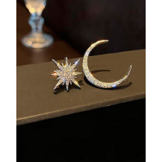 1Pair Rhinestone Moon Star Shaped Earrings - gold