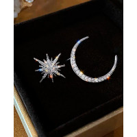 1Pair Rhinestone Moon Star Shaped Earrings - silver