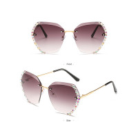 1Pair Rhinestone Ombre Lens Rimless Sunglasses - coffee