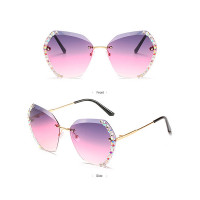 1Pair Rhinestone Ombre Lens Rimless Sunglasses - purple