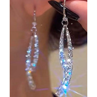 1Pair Rhinestone Oval Shaped Drop Earrings - silver