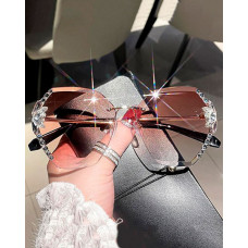 1Pair Rhinestone Rimless Frame Tinted Lens Sunglasses - style4