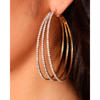 1Pair Rhinestone Round Shaped Layered Hoop Earrings - gold