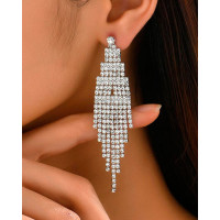 1Pair Rhinestone Tassel Design Drop Earrings - white