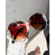 1Pair Rhinestone Tinted Lens Irregular Rimless Frame Sunglasses - orange