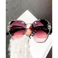 1Pair Rhinestone Tinted Lens Irregular Rimless Frame Sunglasses - purple