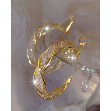 1Pair Rhinestone Twisted Hoop Earrings - gold