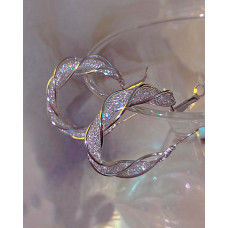 1Pair Rhinestone Twisted Hoop Earrings - silver