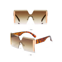 1Pair Rimless Flat Top Ombre Lens Sunglasses - Leopard