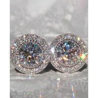 1Pair Round Cut Rhinestone Zircon Earrings - silver