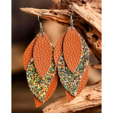 1Pair Sequined Leaf-Shaped Layered Earrings - orange