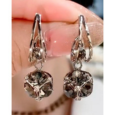 1Pair Square Faux Zircon Fashionable Drop Earrings - gray