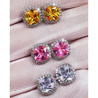 1Pair Square Rhinestone Stu Earrings - silver