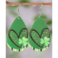 1Pair St. Patrick's Day Clover Heart Teardrop Earrings - green