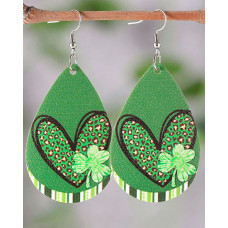 1Pair St. Patrick's Day Clover Heart Teardrop Earrings - green